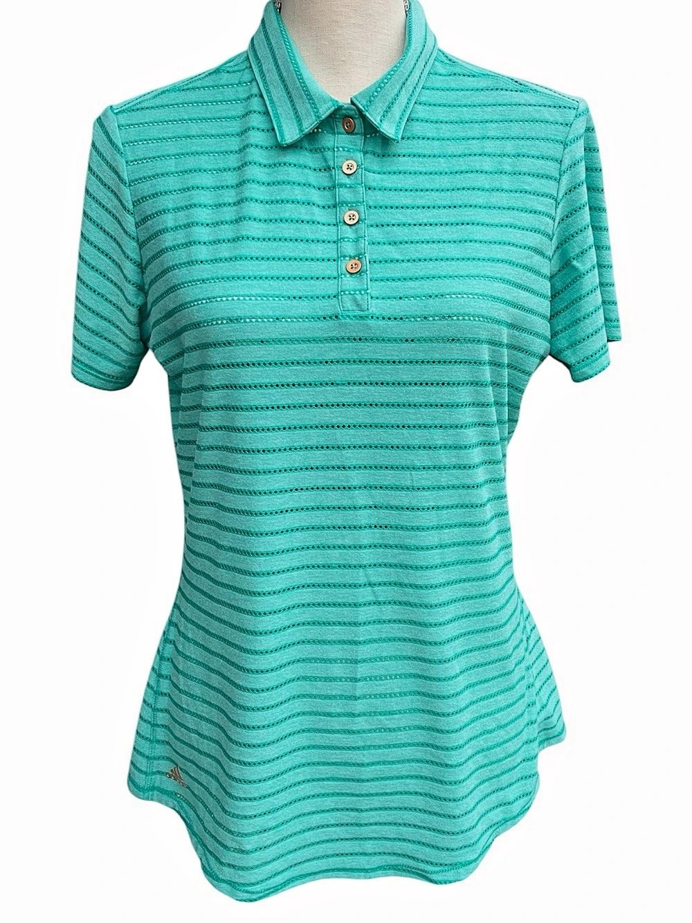 Adidas Climacool Heathered Green Cut Out Striped Polo (M)
